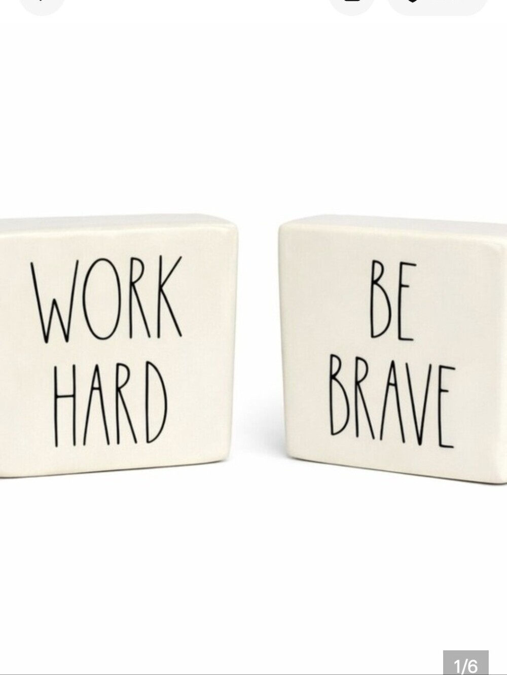 Rae Dunn Cream Ceramic Inspirational Block — Two Sided Work Hard & Be Brave